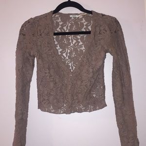 Kimchi Blue UO Brown/Lilac Lace Cardigan